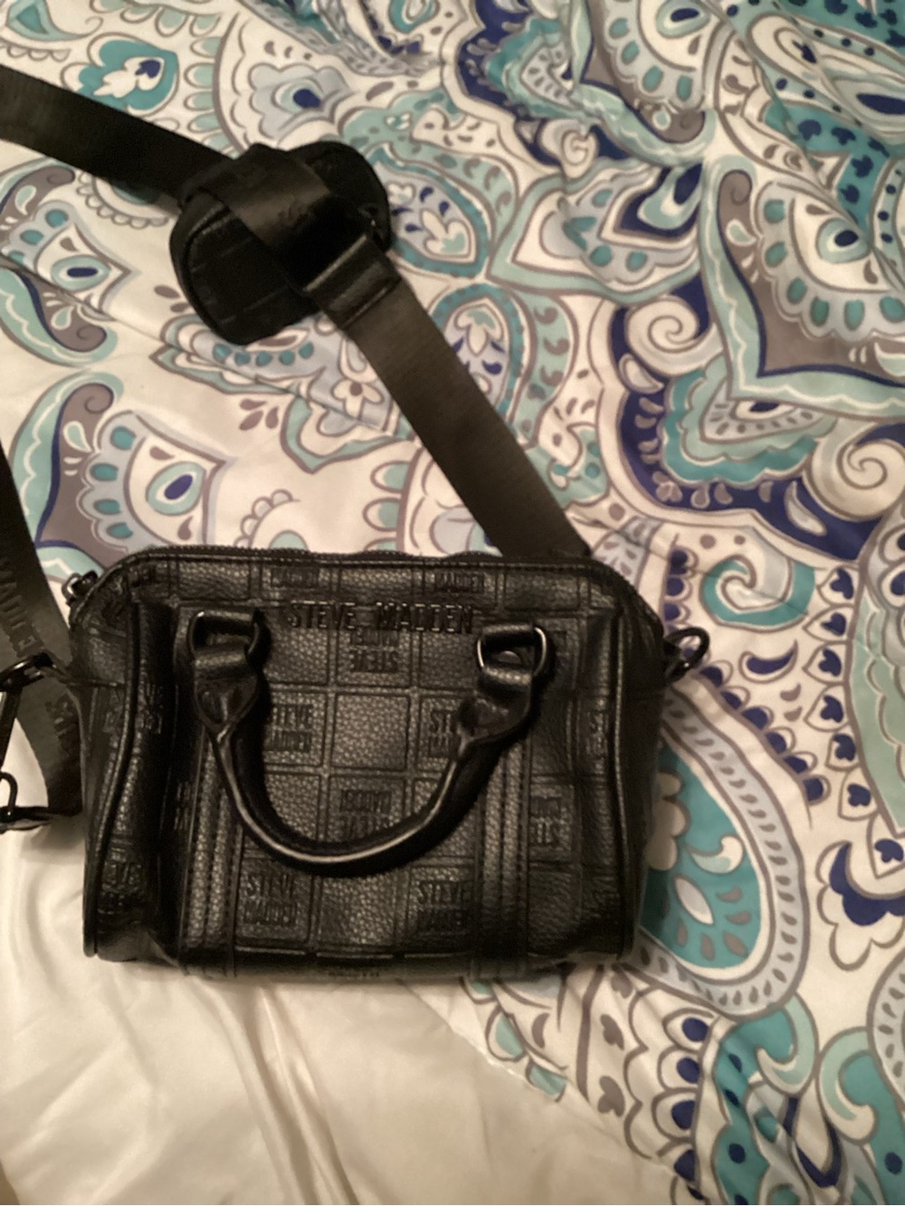 Steve Madden Black Textured Mini Crossbody Satchel